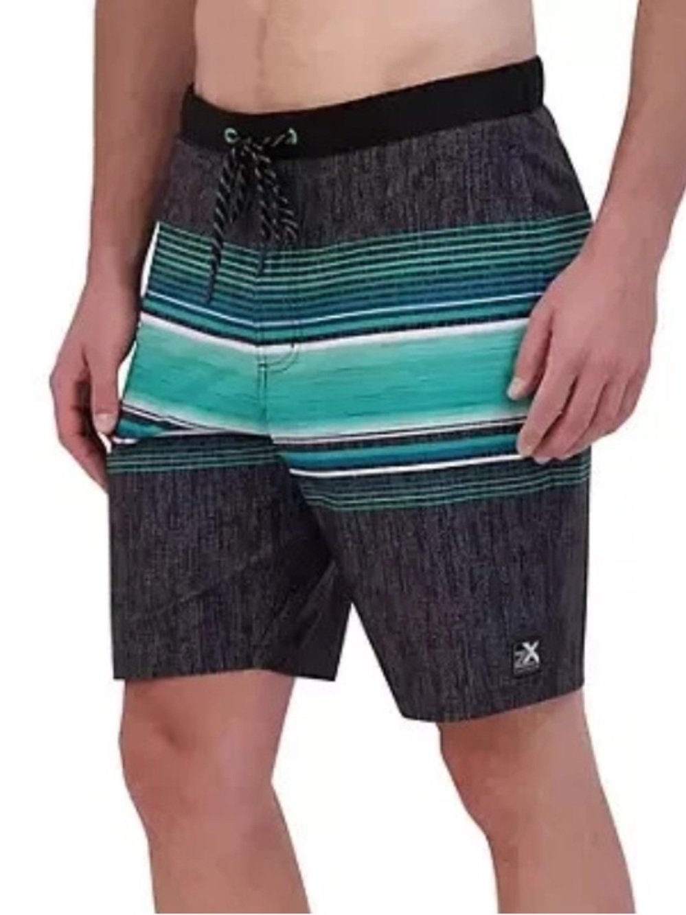 ZEROXPOSUR men’s gray teal stripe print swim shorts size large